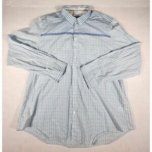 Calvin Klein Mens XXL Blue Green Plaid Long Sleeve Button Down Shirt Cotton Y83